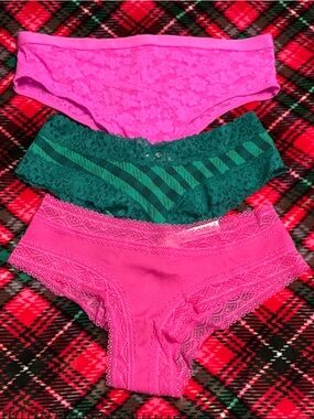 Victoria's Secret Pink and Green Lace Hipster Briefs - Set of 3